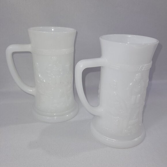 Milk Glass Carnival 6" Vintage 1970s Beer Mug Set 2 German - Picture 1 of 2